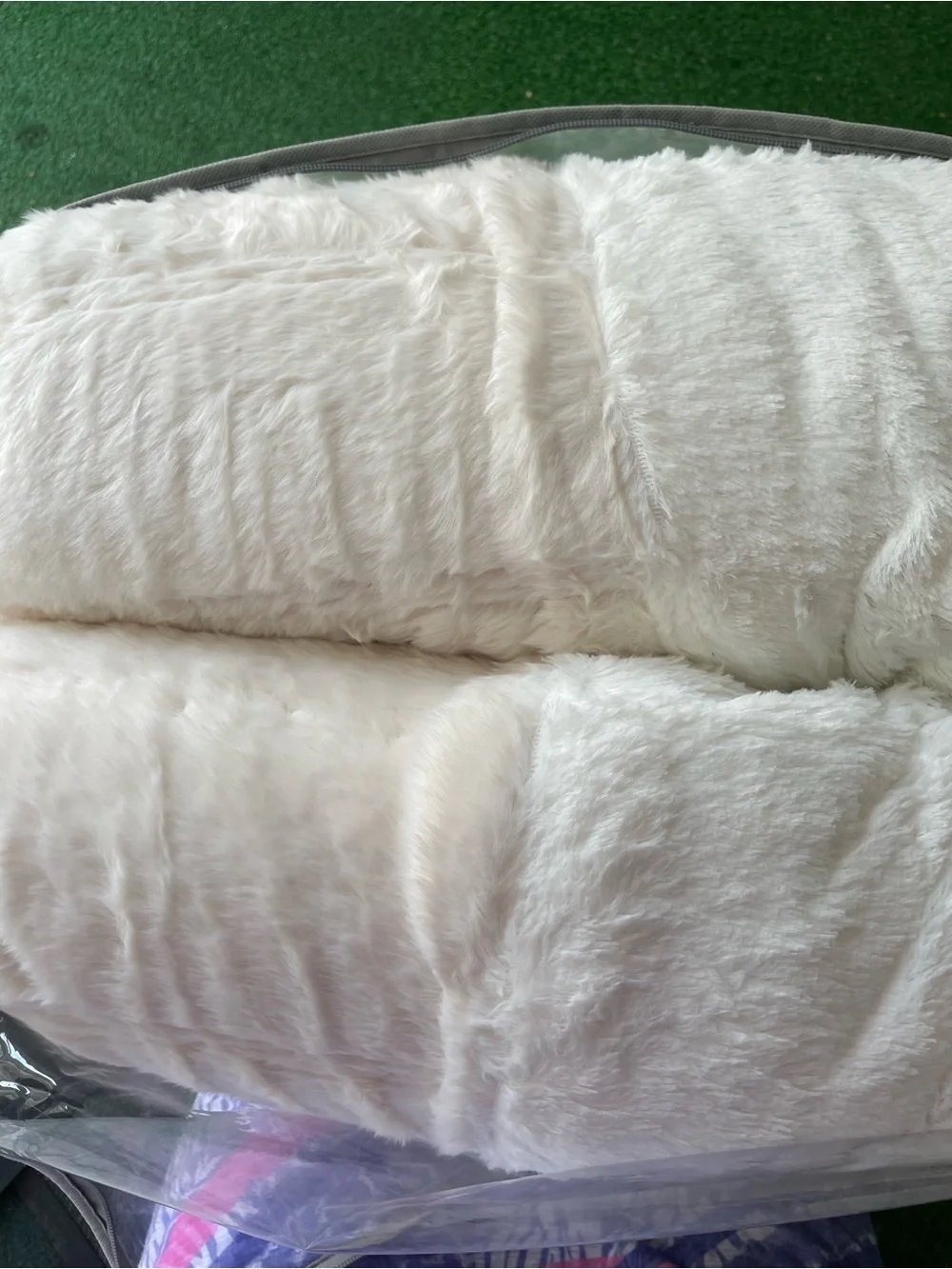 King Ruched Faux-Fur Comforter Set in White